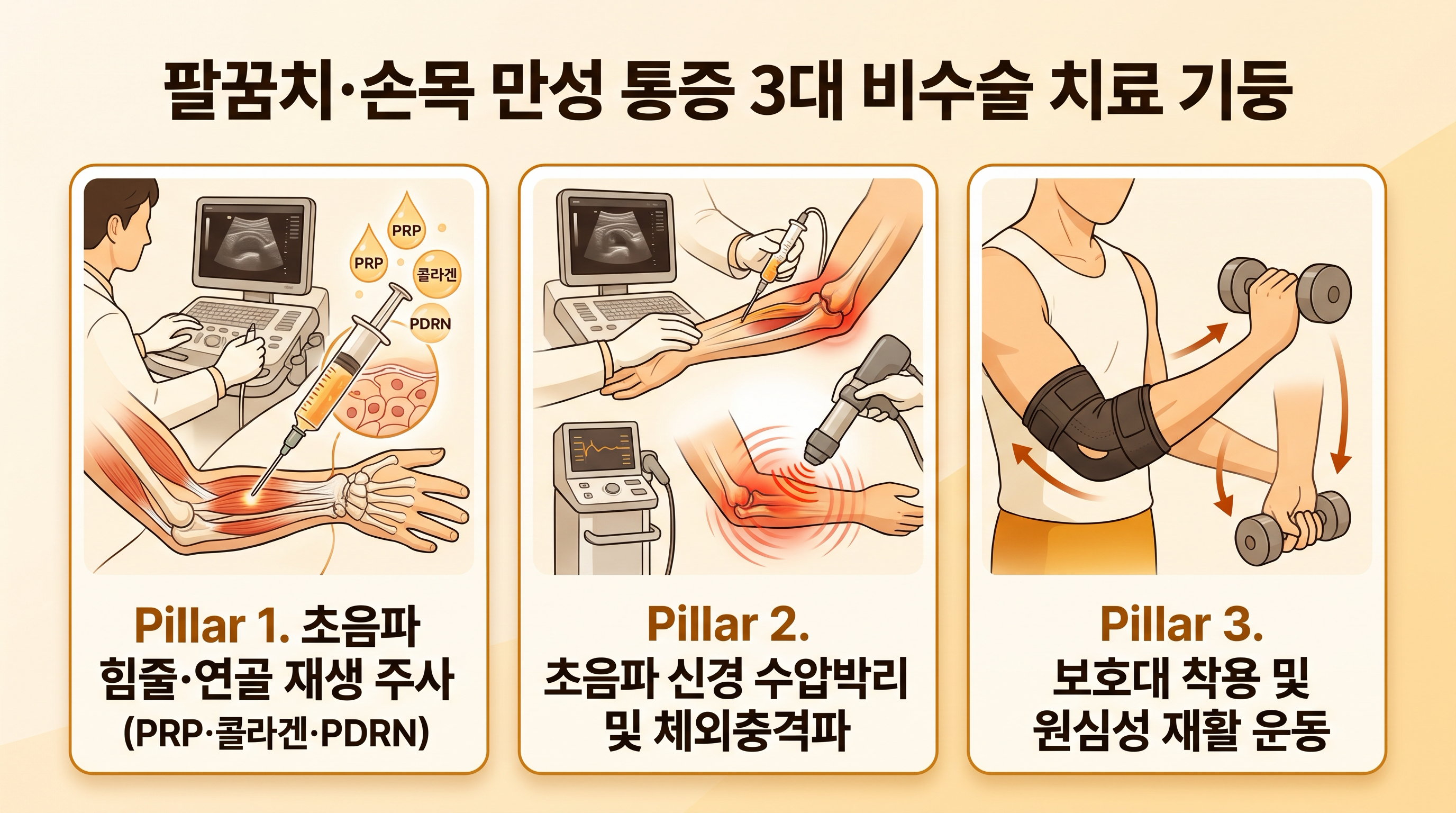 [그림 3] 팔꿈치·손목 난치성 힘줄·연골 통증을 해결하는 3대 비수술 재생 치료 기둥